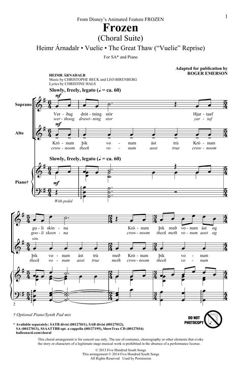 Frozen Choral Suite 2 Part Choir Print Sheet Music Now