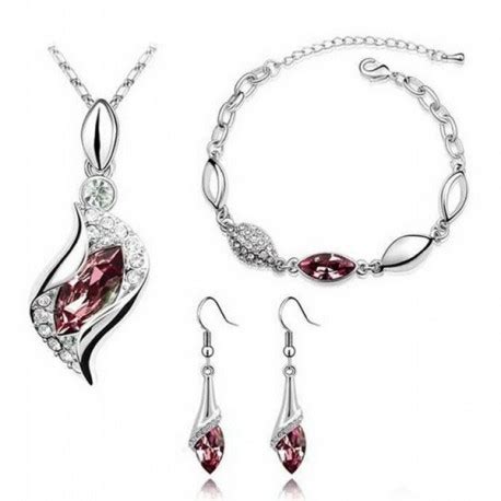 Platinum-plated Fashion Jewelry Set Necklace Bracelet Earrings with Crystal Element - grapes ...