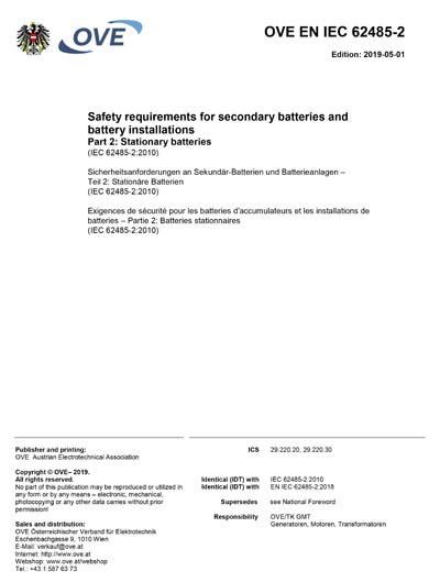 Ove En Iec Safety Requirements For Secondary Batteries