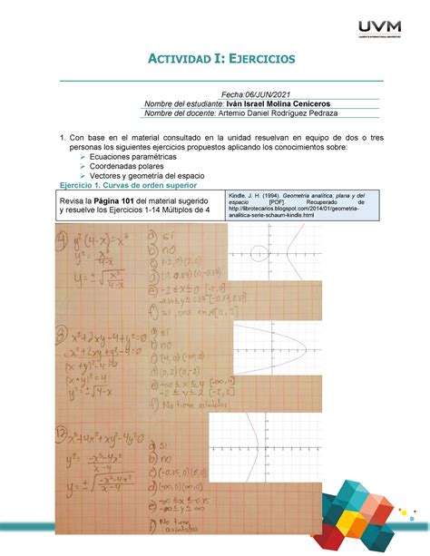 Actividad Ejercicios Calculo Vectorial Uvm Studocu