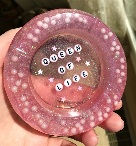 Queen Of Life Pink Glitzer Resin Schmuckschale Aschenbecher Catchall