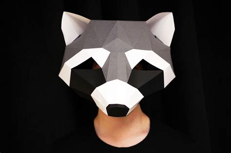 Raccoon Mask Wall Art Set Pdf Template Low Poly D Model Mask Wall