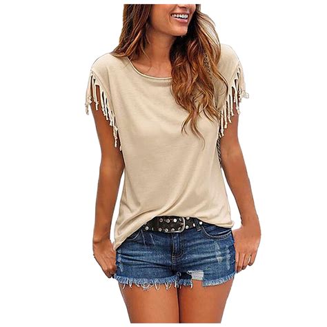 Lgaswyx Tops For Women Trendy Womens Casual Fashion Loose Tassel