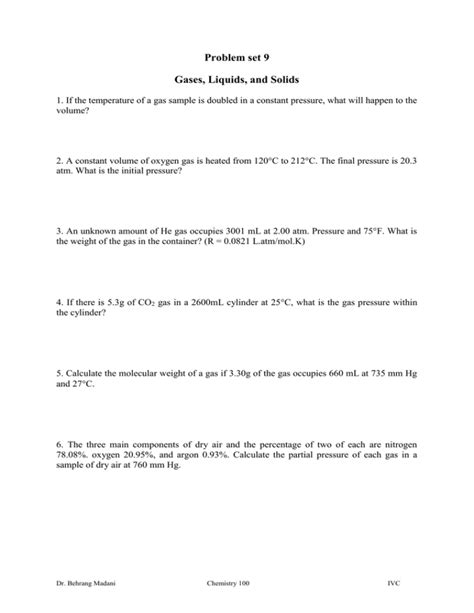 Problem Set 9 Gases Liquids And Solids