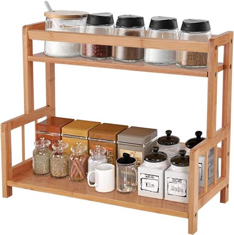 Buy Ufine 2 Tier Bamboo Spice Rack Organizer Kitchen Countertop Storage