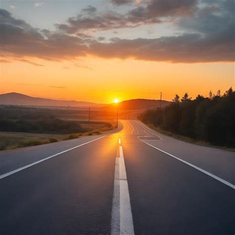 Premium Photo Gray Asphalt Road During Sunset Ai Generated