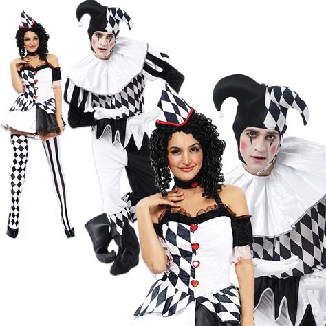 Adult Harlequin Halloween Clown Medieval Jester Couples Fancy Dress