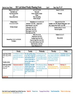 Fillable Online Cdls Hs Iastate ISU Lab School Weekly Planning Form 13