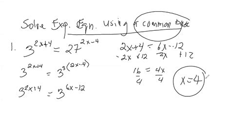 Solve Exponential Equations Using A Common Base Youtube