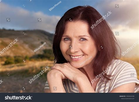 Smiling Beautiful Mature Woman Standing Posing Stock Photo Shutterstock