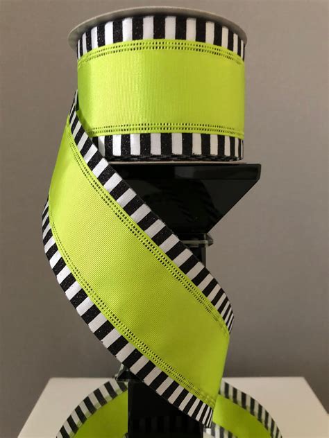 Wired Ribbon Uk2 5lime Green Ribbon With Black And White Etsy UK