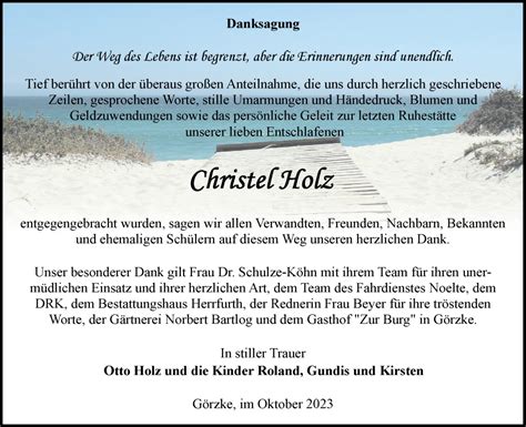 Traueranzeigen Von Christel Holz M Rkische Onlinezeitung Trauerportal