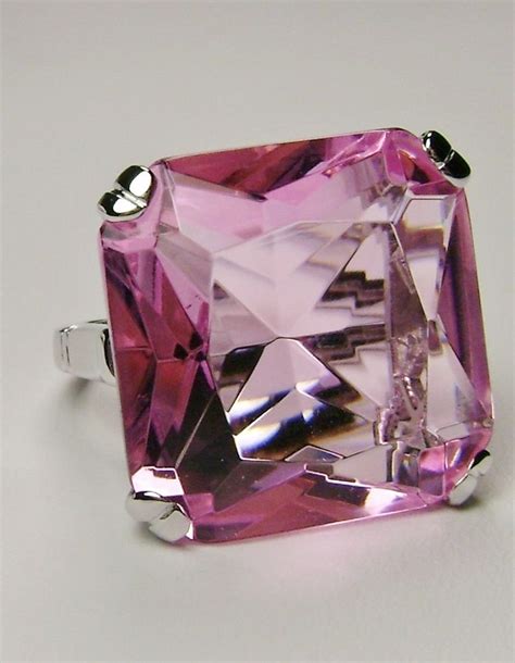 Pink Topaz Ring/ Solid Sterling Silver/ 20ct Huge Square Cut - Etsy