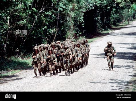 A Unit Marches Down A Road During Jungle Training Base Fort Sherman