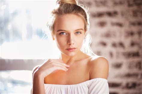 Portrait Bare Shoulders Blonde Hairbun Maxim Maximov Women 1080P