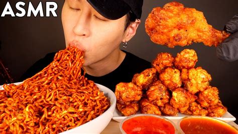 ASMR MUKBANG BLACK BEAN FIRE NOODLES CHICKEN WINGS No Talking