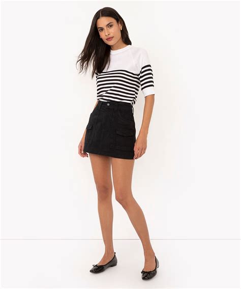 Short Saia Cargo Cintura Alta Com Bolso Preto 1056246 Preto1v