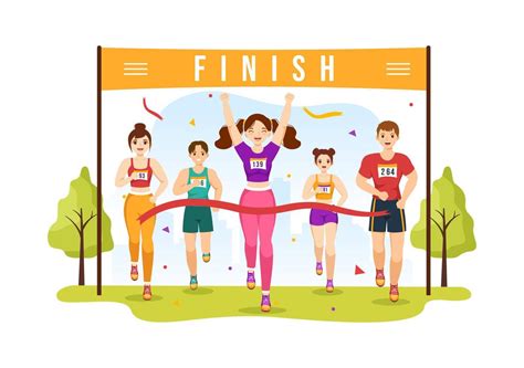 Marathon Race Illustration With People Running Jogging Sport