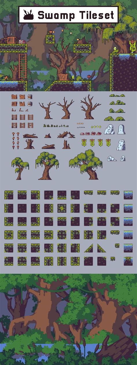 Free Swamp Game Tileset Pixel Art Pixel Art Design