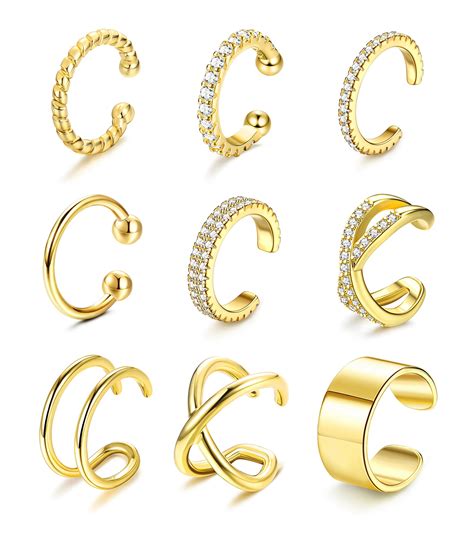 Buy Finrezio9pcs 𝗘𝗮𝗿 𝗖𝘂𝗳𝗳𝘀 For Women Non Piercing 𝟭𝟴𝗞 𝗚𝗼𝗹𝗱 𝗣𝗹𝗮𝘁𝗲𝗱 Cuff Earrings 𝗡𝗼𝗻 𝗣𝗶𝗲𝗿𝗰𝗲𝗱 Gold