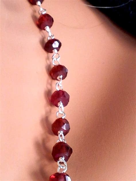 Sterling Silver Rosary Necklace Garnet Gemstone Womens Cross Etsy