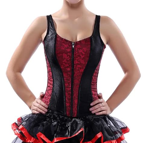 Red And Black Patchwork Corsets And Bustiers Sexy Korset Overbust Zipper Corset Top Gothic