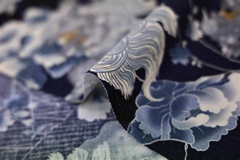 Kokka Japanese Fabric Komainu Blue Background Diy District