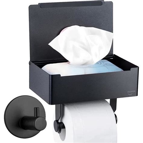 Porte Papier Toilette Avec Bo Te Lingettes Humides Et Tag Re Noir