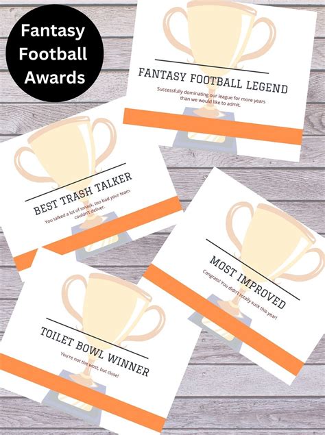 Printable Fantasy Football Awards Champion Certificate Loser Etsy