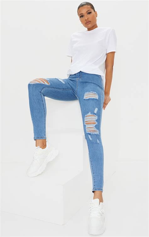 Plt Wash Ripped Disco Skinny Jeans Prettylittlething Usa