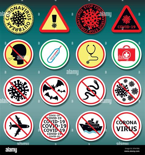 Coronavirus COVID 19 Ensemble De Panneaux D Interdiction Et D