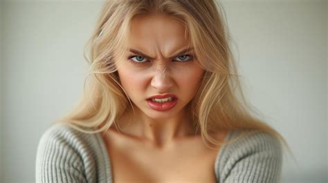 Premium Photo Blonde Woman Making An Angry Face With Furrowed Brows Closeup