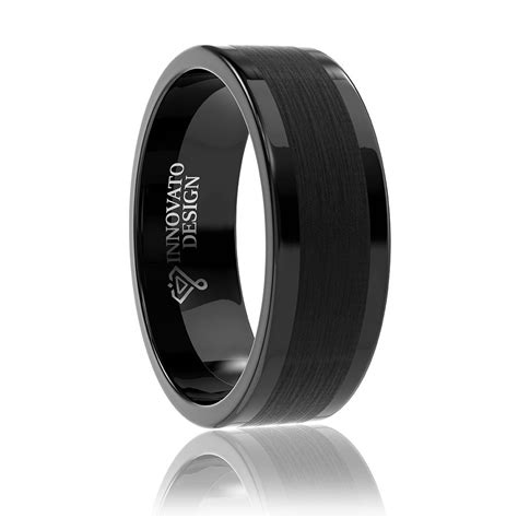 Black Tungsten Carbide With Matte Brushed Inlay Wedding Band Innovato