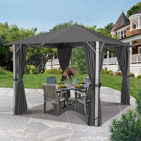 Gartoo Ft W X Ft D Steel Patio Gazebo With Privacy Curtains