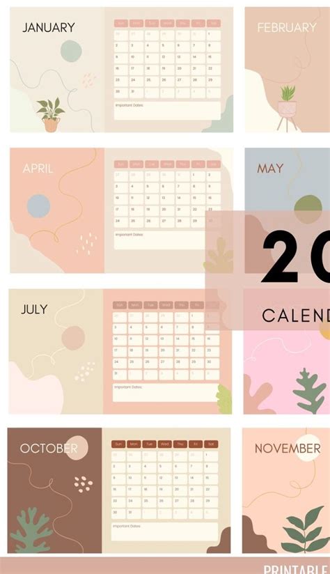 2022 Aesthetic Calendar Printable Digital Calendar Calendar
