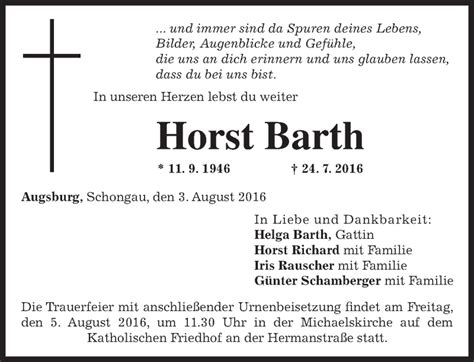 Traueranzeigen Von Horst Barth Trauer Merkur De