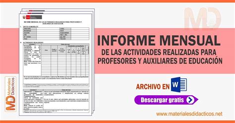 Informe Mensual De Actividades Realizadas Para Profesores Y