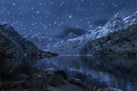 Premium Photo Starry Night Sky Over A Serene Mountain Lake Octan