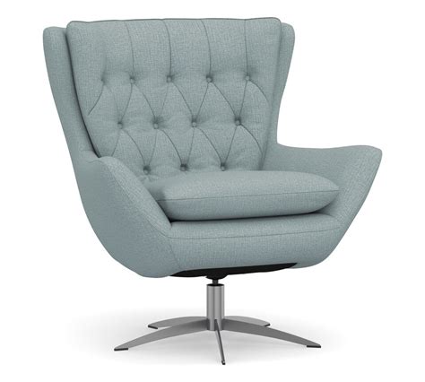 Wells Tufted Upholstered Swivel Armchair Washed Teal Pottery Barn Australia