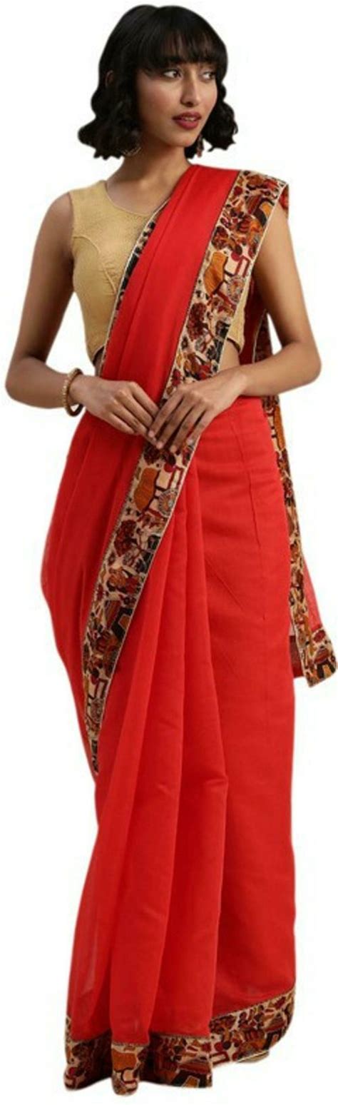 Buy Vkaran Women Red Self Design Silk Blend Saree Online At Best Prices