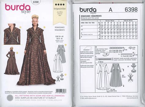 2010s Renaissance Costume Burda 6398 Renaissance Costume Costume Patterns Style