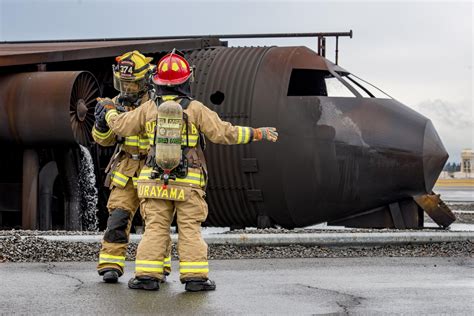 Firefighters Extinguish Aircraft Burn Training Yokota Air Base