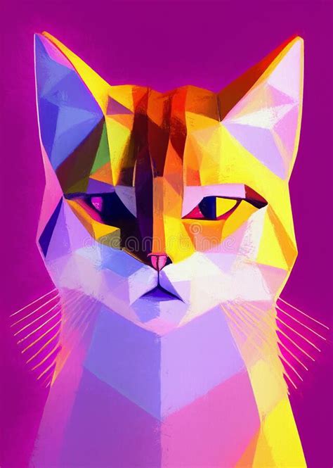 Low Poly Cat Stylized Digital Art Stock Illustration Illustration