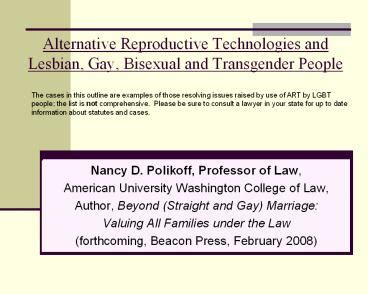 Alternative Reproductive Technologies And Lesbian Gay Bisexual And
