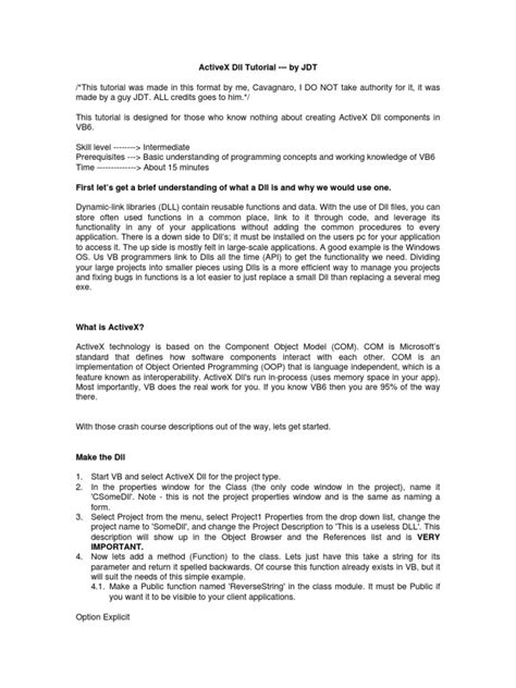 Vb6 Activex Dll Tutorial Pdf Component Object Model Intellectual