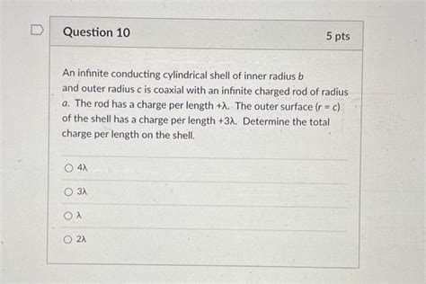 Solved Question 10 An Infinite Conducting Cylindrical Shell Chegg