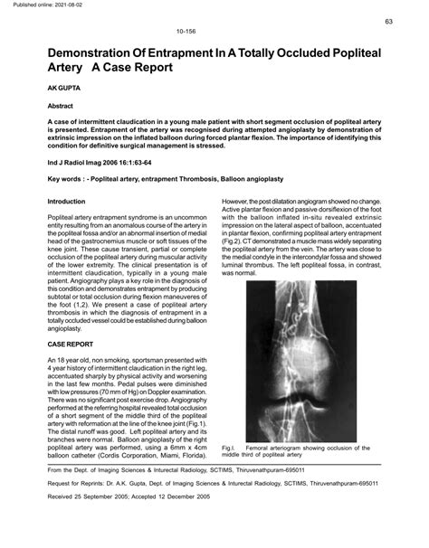 Pdf Demonstration Of Entrapment In A Totally Occluded Popliteal