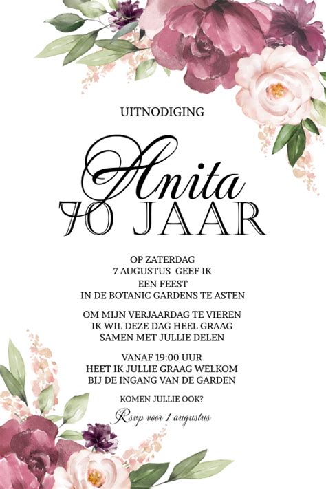 Uitnodiging Ste Verjaardag High Tea Feest Vrouwen