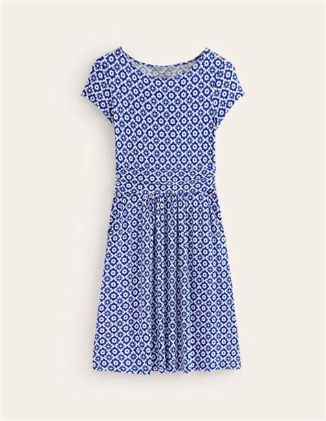 Amelie Jersey Dress Surf The Web Geometric Stamp Boden Uk