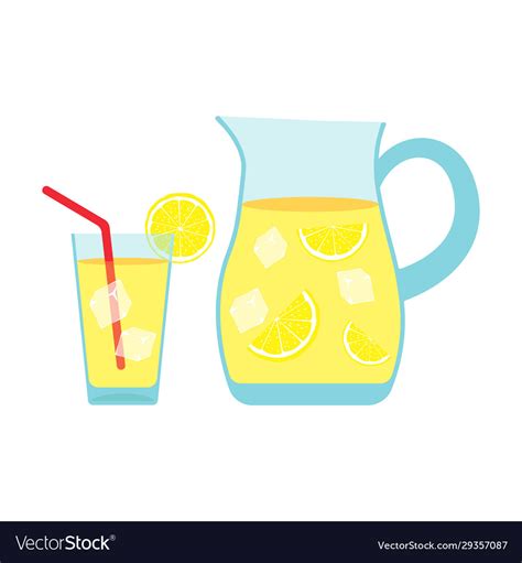 Lemonade Glass And Pitcher With Lemons Ice Vector Image